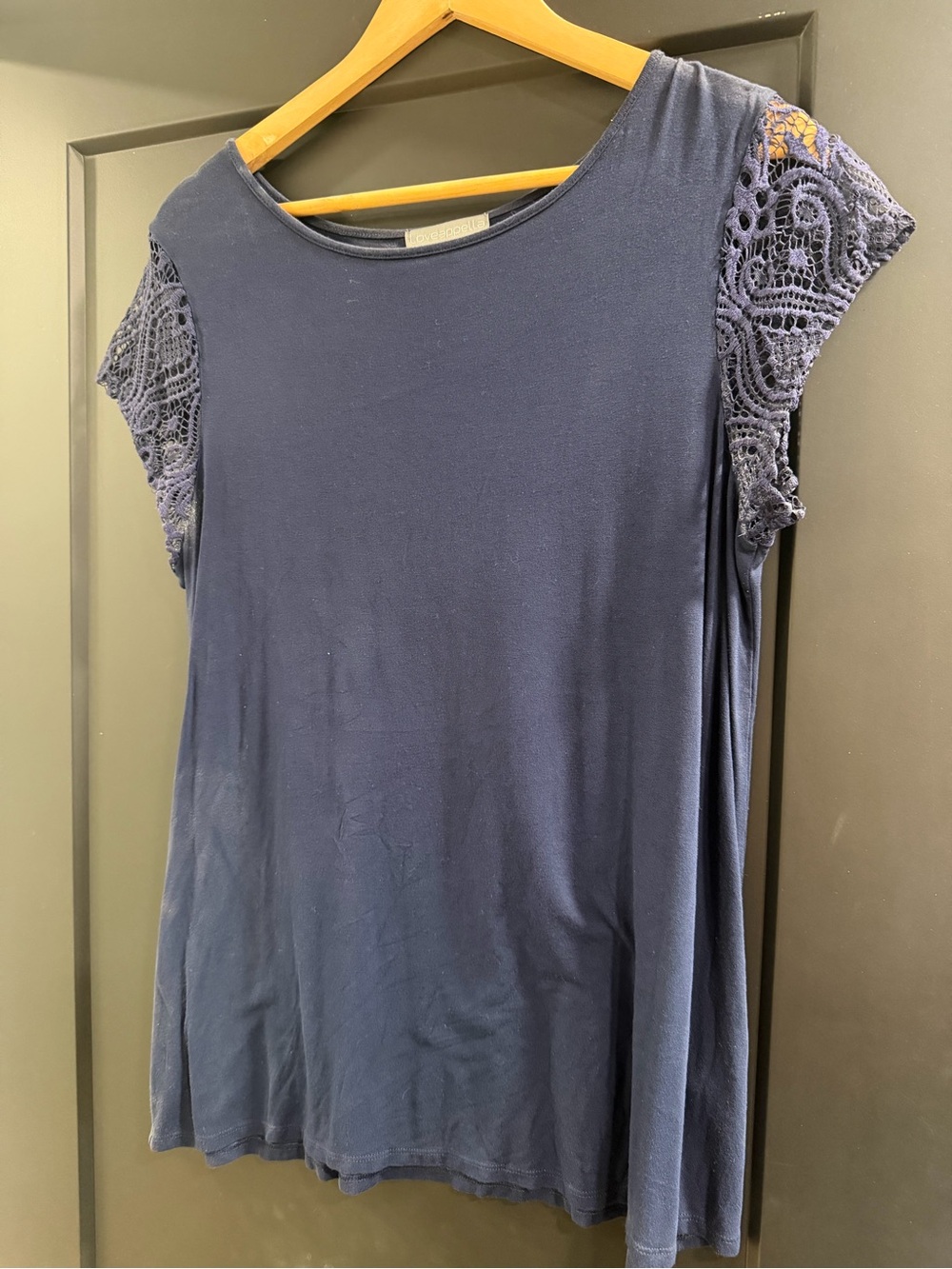 Loveappella Navy Top with Crochet Cap Sleeves